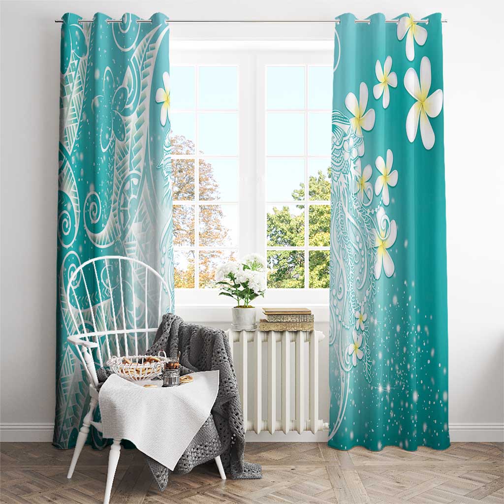 Polynesian Jellyfish Window Curtain With Plumeria Teal