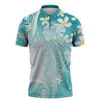 Polynesian Jellyfish Zipper Polo Shirt With Plumeria Teal LT05 Teal - Polynesian Pride