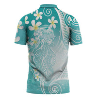 Polynesian Jellyfish Zipper Polo Shirt With Plumeria Teal LT05 - Polynesian Pride