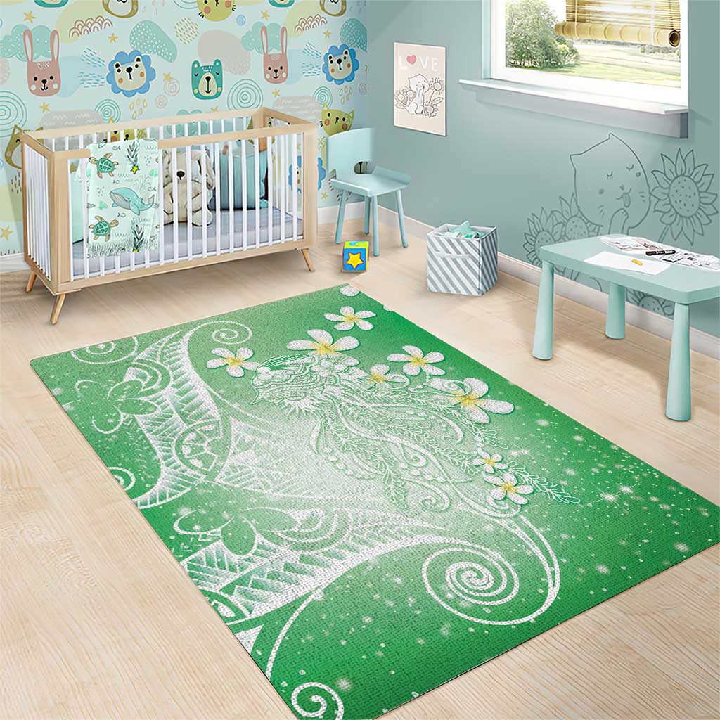 Polynesian Jellyfish Area Rug With Plumeria Green