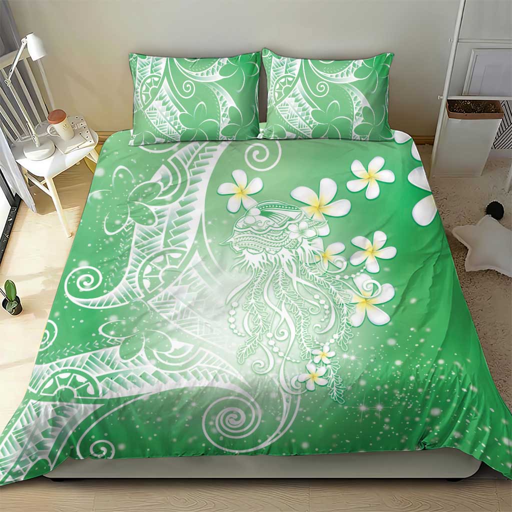 Polynesian Jellyfish Bedding Set With Plumeria Green