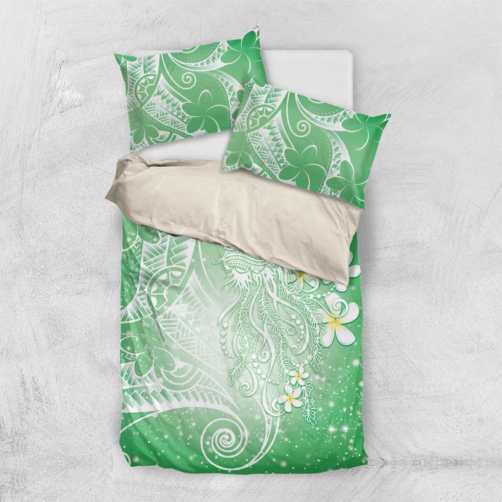 Polynesian Jellyfish Bedding Set With Plumeria Green