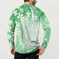 Polynesian Jellyfish Button Sweatshirt With Plumeria Green