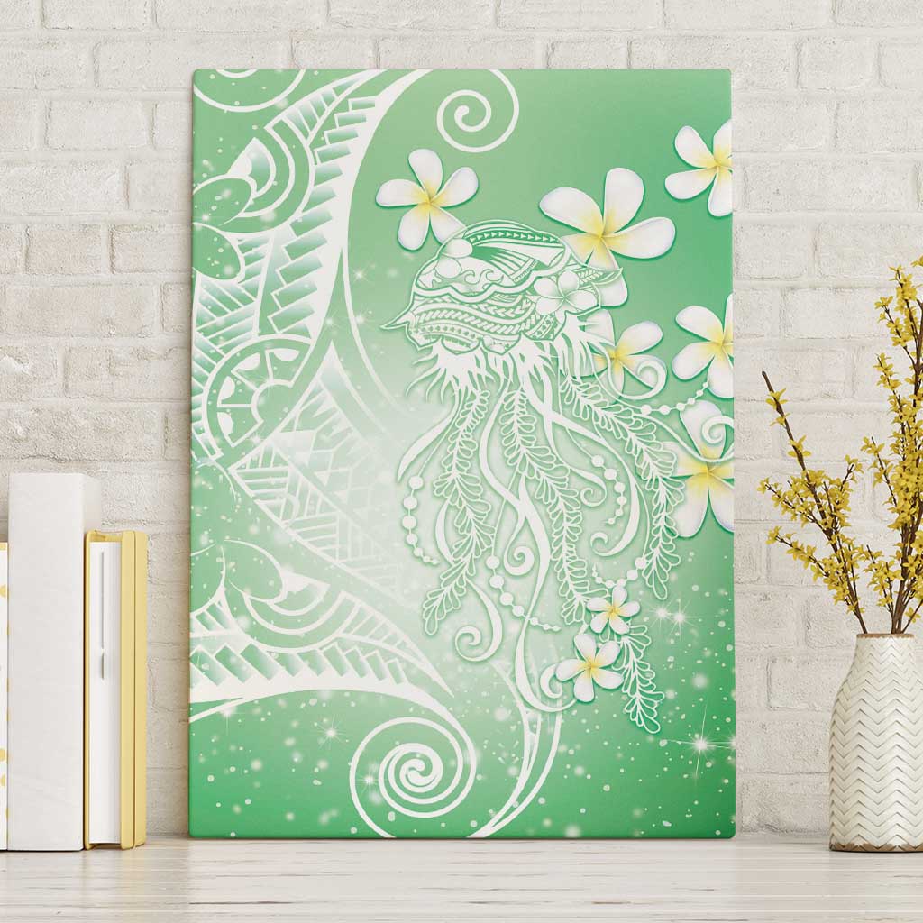 Polynesian Jellyfish Canvas Wall Art With Plumeria Green
