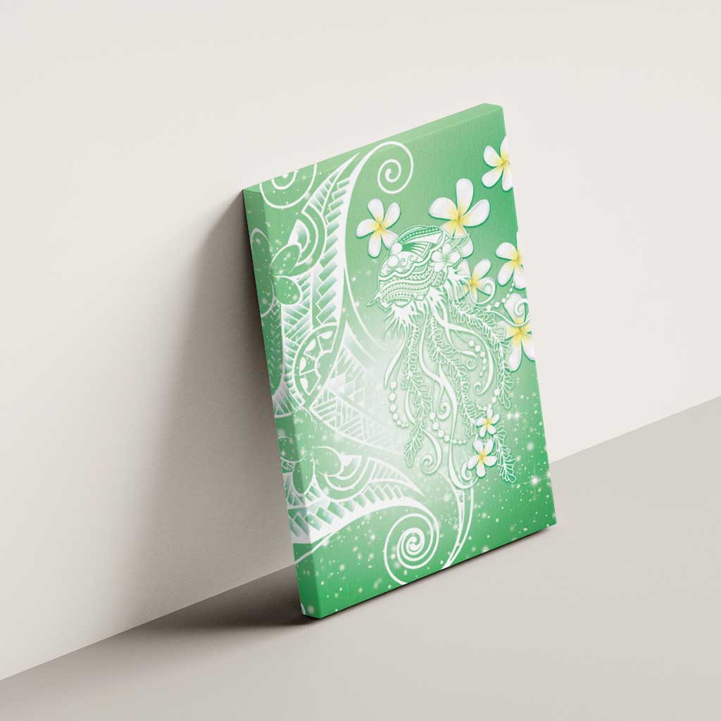 Polynesian Jellyfish Canvas Wall Art With Plumeria Green
