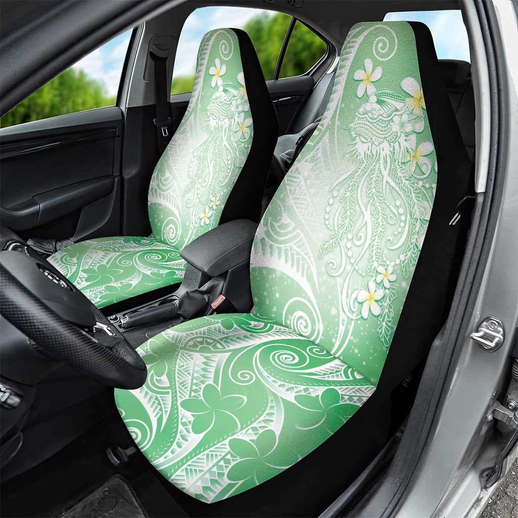 Polynesian Jellyfish Car Seat Cover With Plumeria Green
