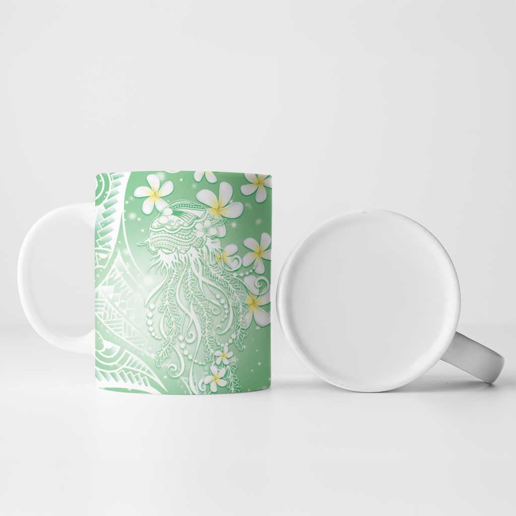 Polynesian Jellyfish Ceramic Mug With Plumeria Green