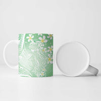 Polynesian Jellyfish Ceramic Mug With Plumeria Green