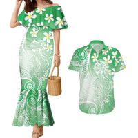 Polynesian Jellyfish Couples Matching Mermaid Dress and Hawaiian Shirt With Plumeria Green LT05 Green - Polynesian Pride