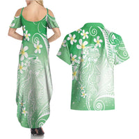 Polynesian Jellyfish Couples Matching Summer Maxi Dress and Hawaiian Shirt With Plumeria Green LT05 - Polynesian Pride