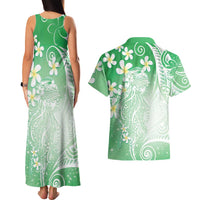 Polynesian Jellyfish Couples Matching Tank Maxi Dress and Hawaiian Shirt With Plumeria Green LT05 - Polynesian Pride