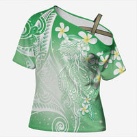 Polynesian Jellyfish Cross Shoulder Shirt With Plumeria Green LT05 Female Green - Polynesian Pride