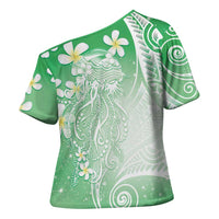 Polynesian Jellyfish Cross Shoulder Shirt With Plumeria Green LT05 - Polynesian Pride