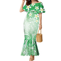 Polynesian Jellyfish Family Matching Mermaid Dress and Hawaiian Shirt With Plumeria Green LT05 Mom's Dress Green - Polynesian Pride