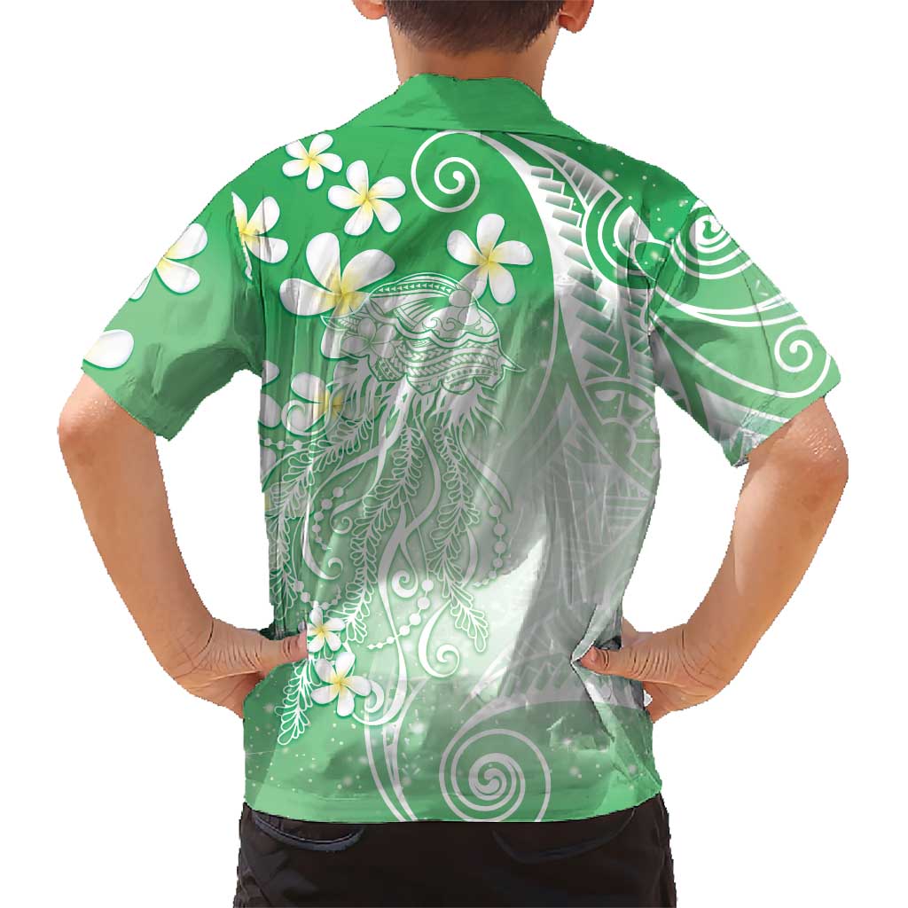 Polynesian Jellyfish Family Matching Off Shoulder Maxi Dress and Hawaiian Shirt With Plumeria Green LT05 - Polynesian Pride