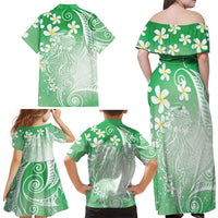 Polynesian Jellyfish Family Matching Off Shoulder Maxi Dress and Hawaiian Shirt With Plumeria Green LT05 - Polynesian Pride