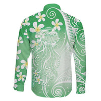 Polynesian Jellyfish Family Matching Off Shoulder Maxi Dress and Hawaiian Shirt With Plumeria Green LT05 - Polynesian Pride