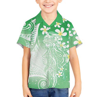 Polynesian Jellyfish Family Matching Off Shoulder Maxi Dress and Hawaiian Shirt With Plumeria Green LT05 Son's Shirt Green - Polynesian Pride
