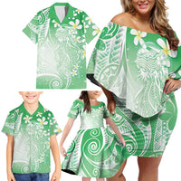 Polynesian Jellyfish Family Matching Off Shoulder Short Dress and Hawaiian Shirt With Plumeria Green LT05 - Polynesian Pride