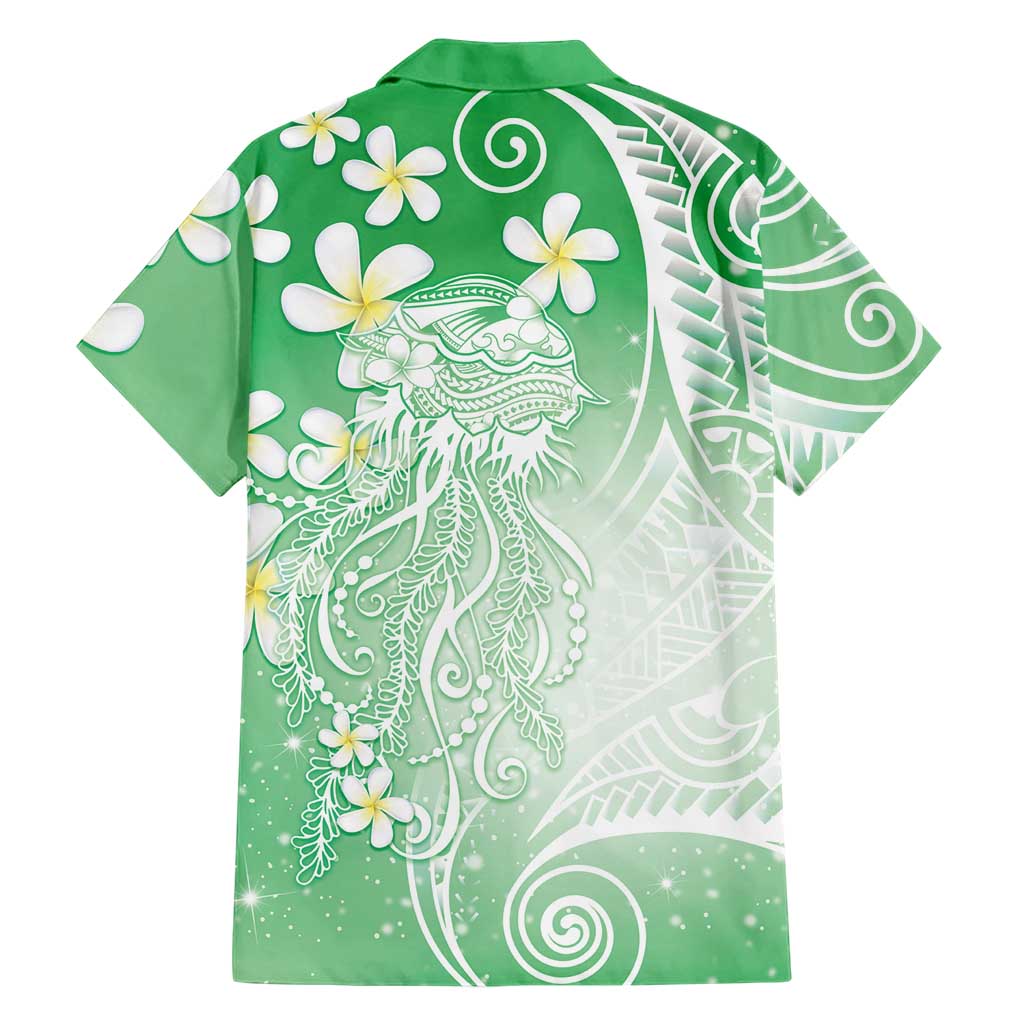 Polynesian Jellyfish Family Matching Puletasi and Hawaiian Shirt With Plumeria Green LT05 - Polynesian Pride