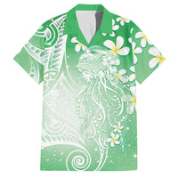 Polynesian Jellyfish Family Matching Short Sleeve Bodycon Dress and Hawaiian Shirt With Plumeria Green LT05 Dad's Shirt - Short Sleeve Green - Polynesian Pride