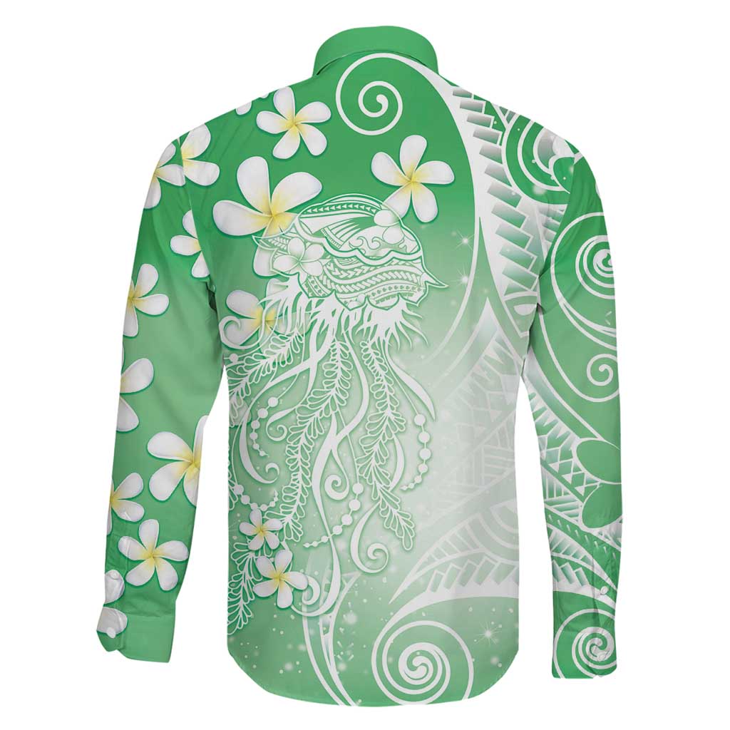 Polynesian Jellyfish Family Matching Short Sleeve Bodycon Dress and Hawaiian Shirt With Plumeria Green LT05 - Polynesian Pride