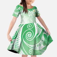 Polynesian Jellyfish Family Matching Summer Maxi Dress and Hawaiian Shirt With Plumeria Green LT05 Daughter's Dress Green - Polynesian Pride