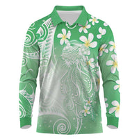 Polynesian Jellyfish Long Sleeve Polo Shirt With Plumeria Green