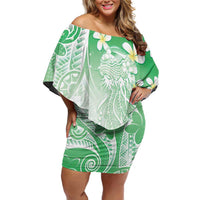 Polynesian Jellyfish Off Shoulder Short Dress With Plumeria Green LT05 Women Green - Polynesian Pride