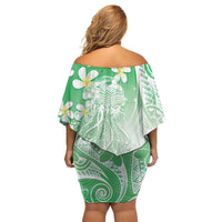 Polynesian Jellyfish Off Shoulder Short Dress With Plumeria Green LT05 - Polynesian Pride
