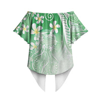 Polynesian Jellyfish Off Shoulder Wrap Waist Top With Plumeria Green LT05 - Polynesian Pride
