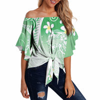 Polynesian Jellyfish Off Shoulder Wrap Waist Top With Plumeria Green LT05 - Polynesian Pride