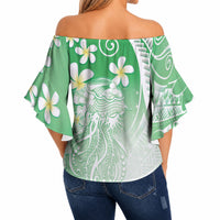 Polynesian Jellyfish Off Shoulder Wrap Waist Top With Plumeria Green LT05 - Polynesian Pride