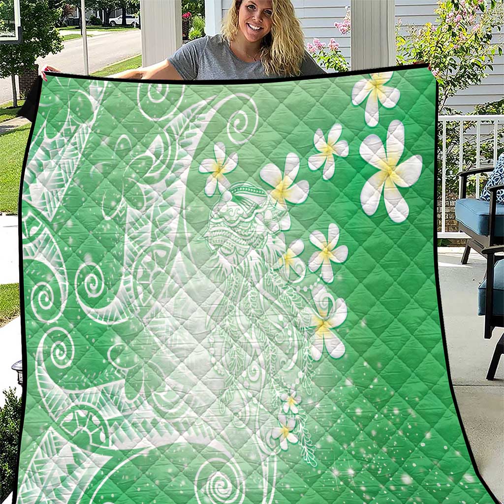 Polynesian Jellyfish Quilt With Plumeria Green