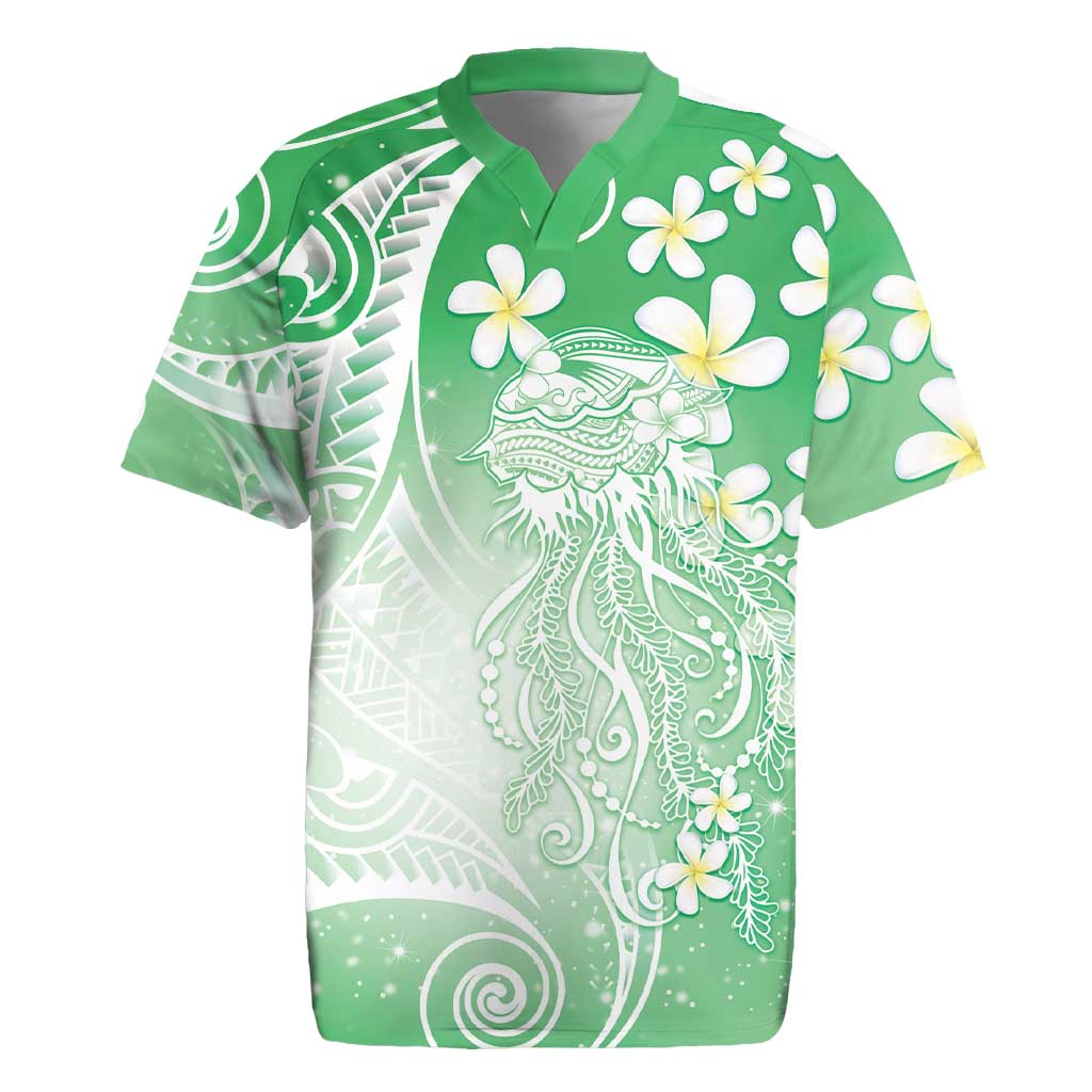 Polynesian Jellyfish Rugby Jersey With Plumeria Green