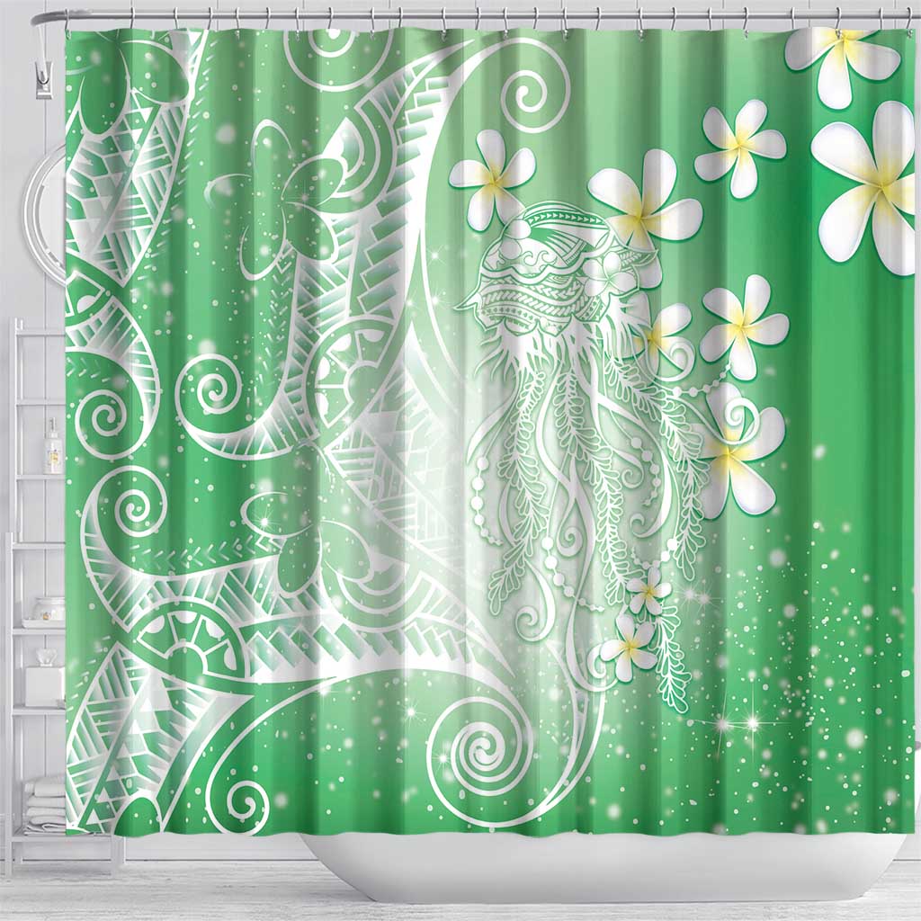 Polynesian Jellyfish Shower Curtain With Plumeria Green