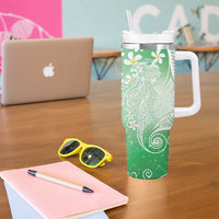 Polynesian Jellyfish Tumbler With Handle With Plumeria Green LT05 - Polynesian Pride