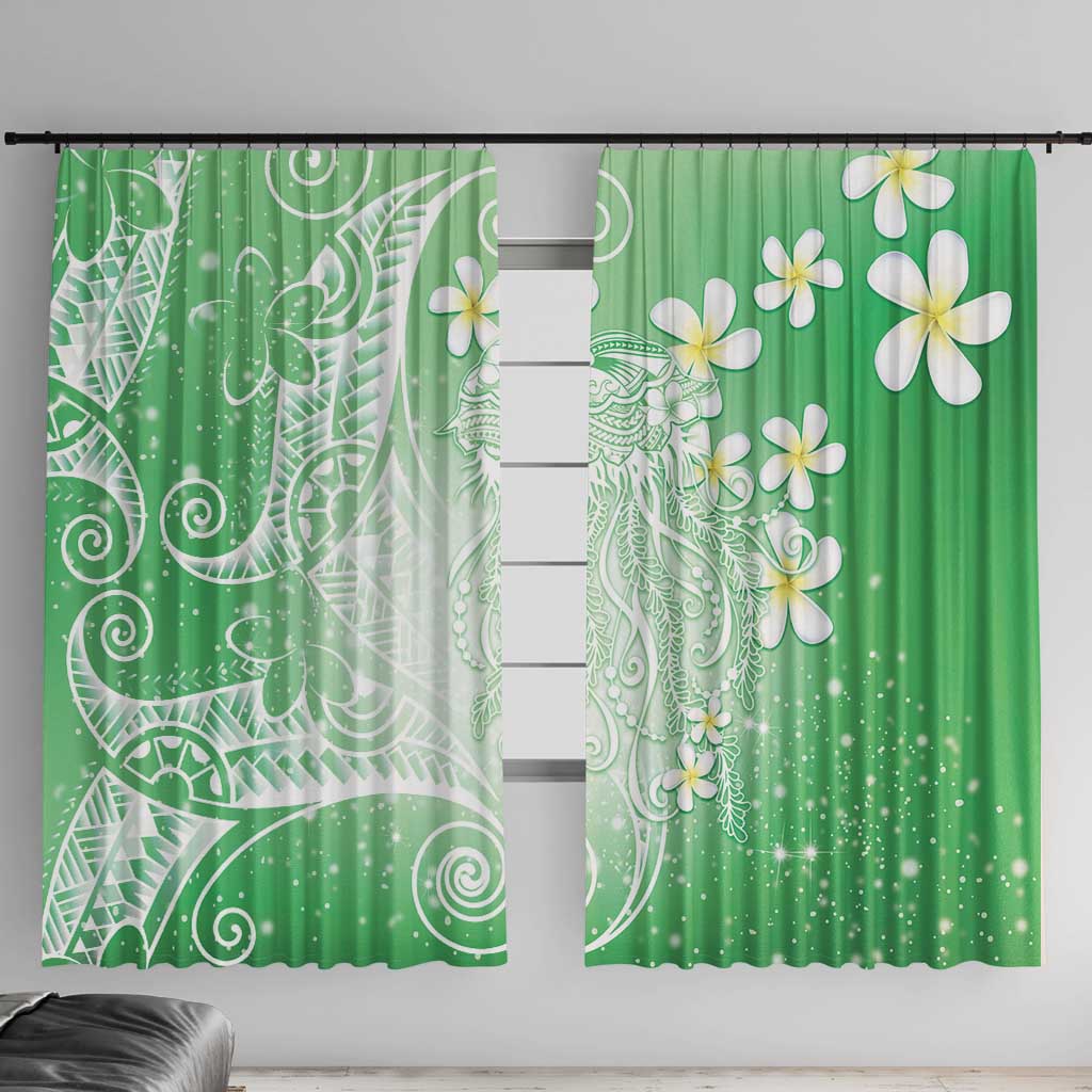 Polynesian Jellyfish Window Curtain With Plumeria Green