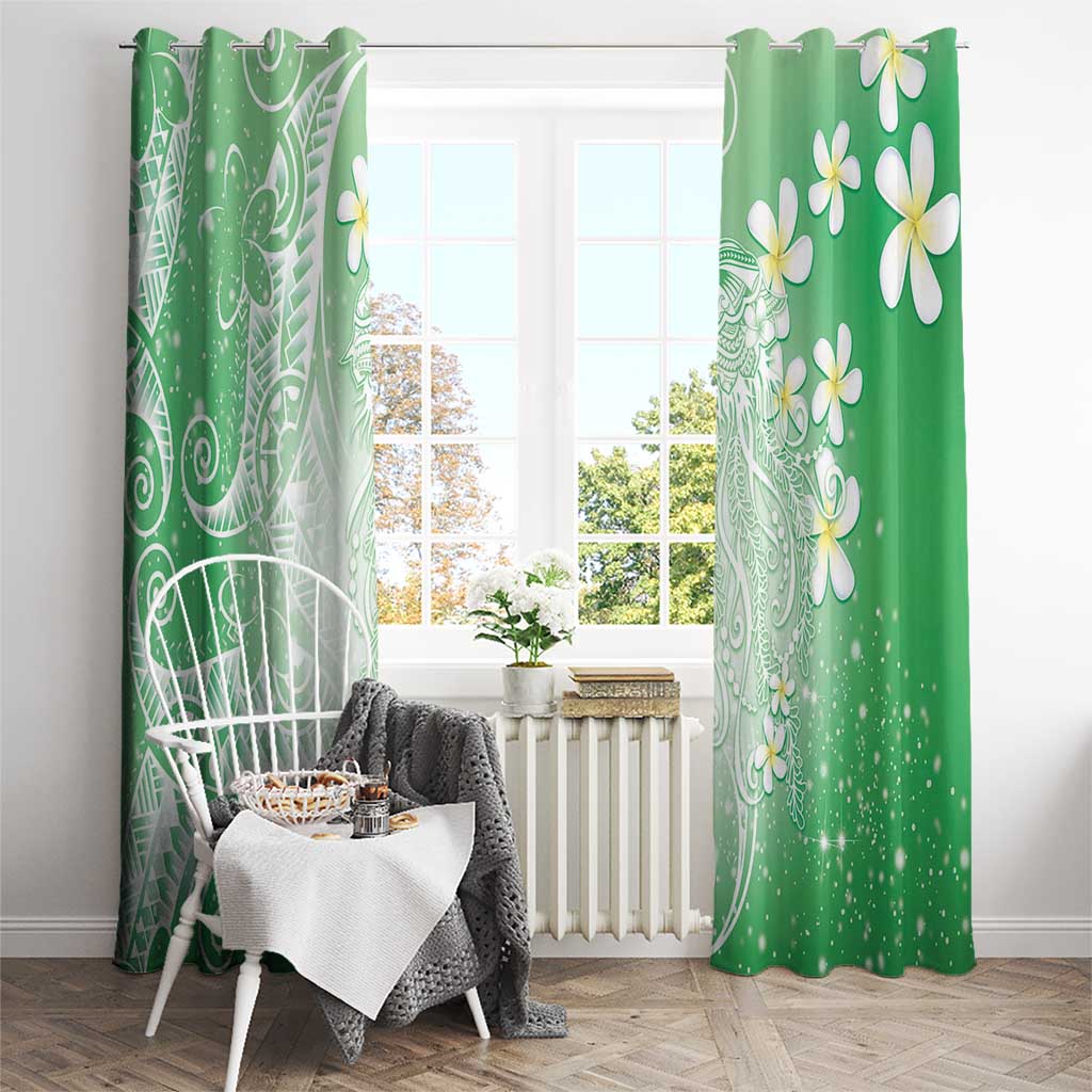 Polynesian Jellyfish Window Curtain With Plumeria Green
