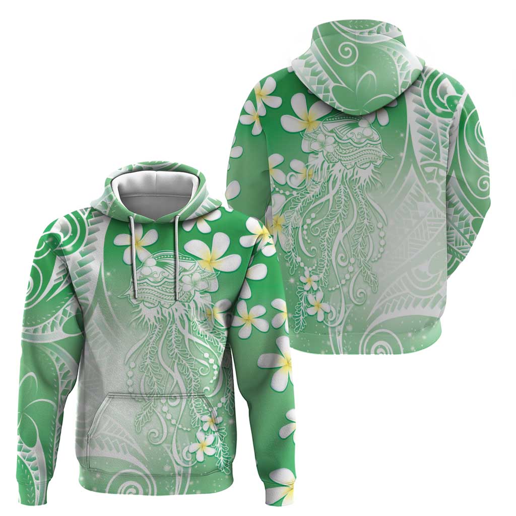 Polynesian Jellyfish Zip Hoodie With Plumeria Green LT05 - Polynesian Pride