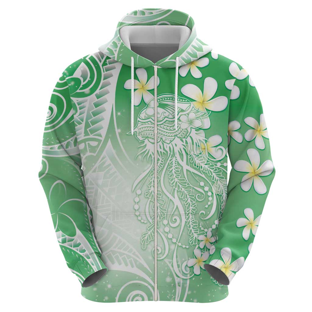 Polynesian Jellyfish Zip Hoodie With Plumeria Green LT05 - Polynesian Pride