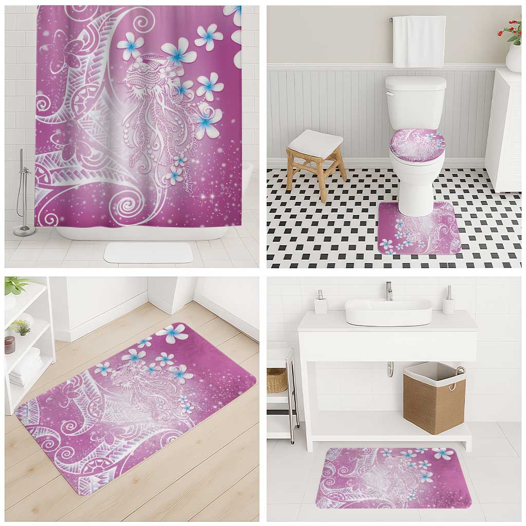 Polynesian Jellyfish Bathroom Set With Plumeria Pink