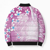 Polynesian Jellyfish Bomber Puffer Jacket With Plumeria Pink