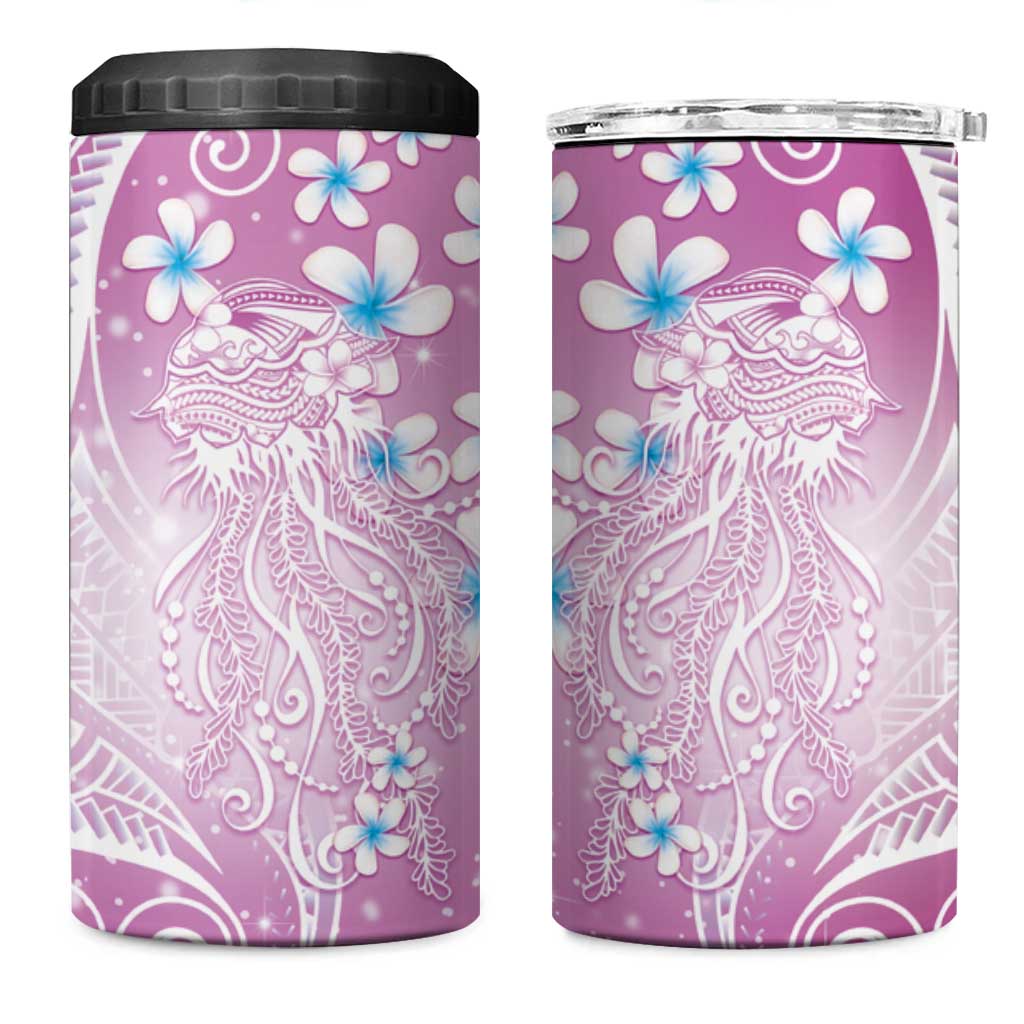 Polynesian Jellyfish 4 in 1 Can Cooler Tumbler With Plumeria Pink LT05 One Size: 16 oz Pink - Polynesian Pride