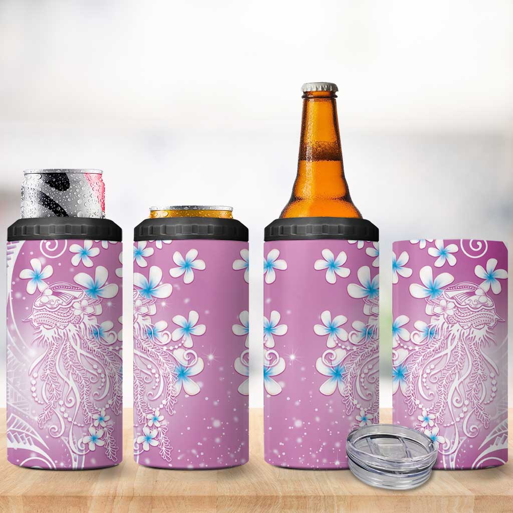 Polynesian Jellyfish 4 in 1 Can Cooler Tumbler With Plumeria Pink LT05 - Polynesian Pride