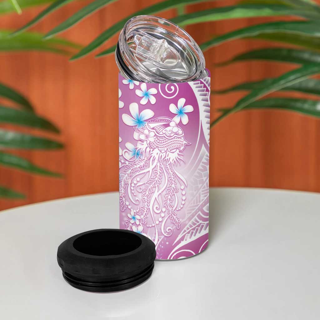 Polynesian Jellyfish 4 in 1 Can Cooler Tumbler With Plumeria Pink LT05 - Polynesian Pride