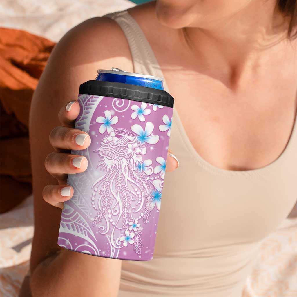 Polynesian Jellyfish 4 in 1 Can Cooler Tumbler With Plumeria Pink LT05 - Polynesian Pride