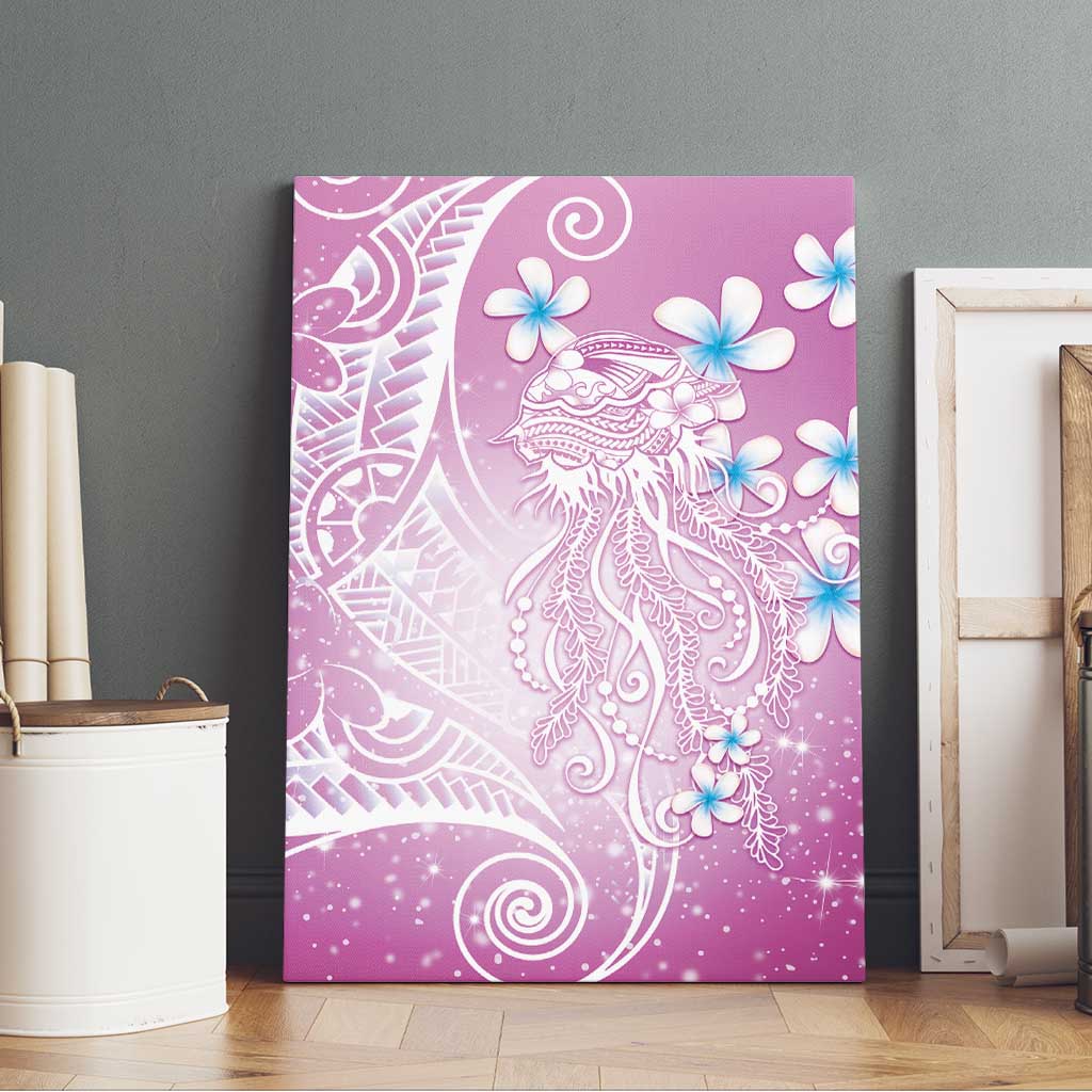Polynesian Jellyfish Canvas Wall Art With Plumeria Pink