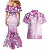 Polynesian Jellyfish Couples Matching Mermaid Dress and Hawaiian Shirt With Plumeria Pink LT05 - Polynesian Pride