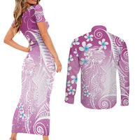 Polynesian Jellyfish Couples Matching Short Sleeve Bodycon Dress and Long Sleeve Button Shirt With Plumeria Pink LT05 - Polynesian Pride